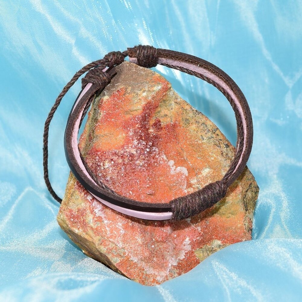 Skye Lane Hemp Accent Boho Tie Leather Bracelet Brown Pink Mens Gift Packaged - Picture 4 of 9